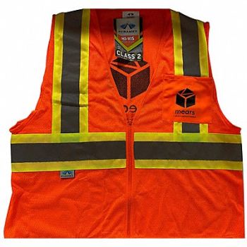 PYRAMEX Vest Mears Logo Hi-Vis Orng V124173 5XL, 358AL8