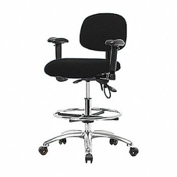 BLUE RIDGE ERGONOMICS Fab ESD Chr Med Arms FR Cstrs Blk, 358F40