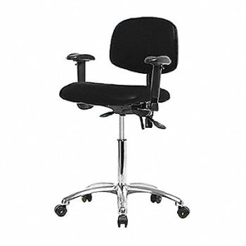 BLUE RIDGE ERGONOMICS Vinyl ESD Chair Desk Arms Cstrs Blk, 358F76