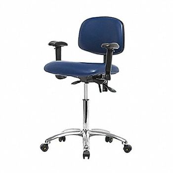 BLUE RIDGE ERGONOMICS Vinyl ESD Chair Desk Arms Cstrs Blue, 358F77