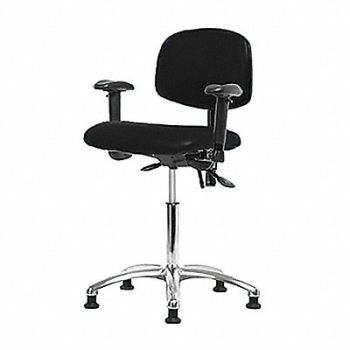 BLUE RIDGE ERGONOMICS Vinyl ESD Chair Desk Arms Glides Blk, 358F78