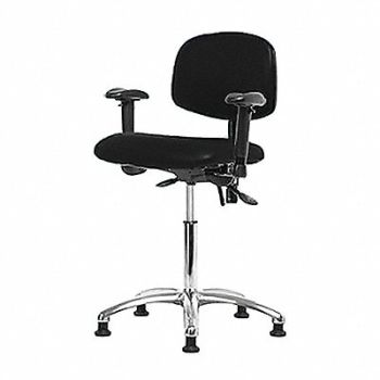 BLUE RIDGE ERGONOMICS Vinyl ESD Chair Med Arms Glides Blk, 358G03
