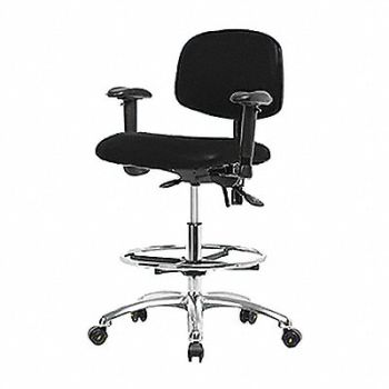 BLUE RIDGE ERGONOMICS Vinyl ESD Chr Med Arms FR Cstrs Blk, 358G05