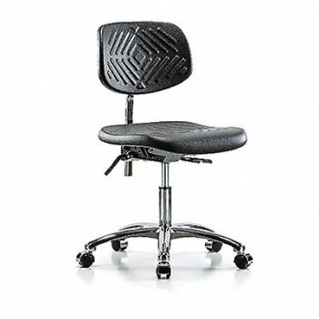 BLUE RIDGE ERGONOMICS Poly Clean Room Chair Low Cast Black, 358L19