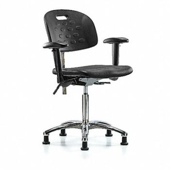 BLUE RIDGE ERGONOMICS Poly CR Chair Med Arms Glides Blk, 359J78