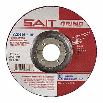 UNITED ABRASIVES-SAIT Depressed Center Wheel T27 6 in AO, 35KH14