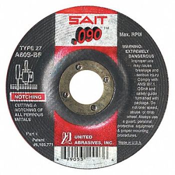 UNITED ABRASIVES-SAIT Abrasive Cut-Off Wheel 4-1/2in 60 Grit, 35KH15