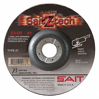 UNITED ABRASIVES-SAIT Depressed Center Wheel T27 6 in 24 Grit, 35KH21