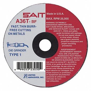 UNITED ABRASIVES-SAIT CutOff Wheel A36T 4 x.062 x5/8 19000rpm, 35KH24