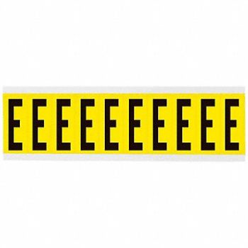 BRADY Letter Label E Blk On Yllw 2-1/4inH, 35TA07