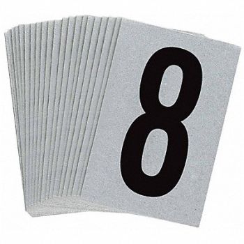 BRADY Number Label 8 Blk On Slvr 1-1/2inH PK25, 35TA16
