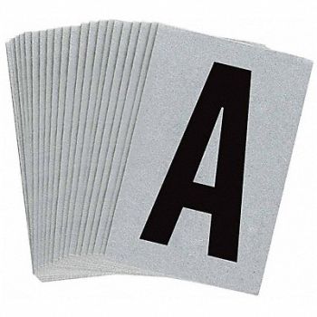 BRADY Letter Label A Blk On Slvr 1-1/2inH PK25, 35TA17