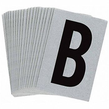BRADY Letter Label B Blk On Slvr 1-1/2inH PK25, 35TA18