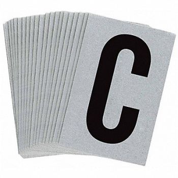 BRADY Letter Label C Blk On Slvr 1-1/2inH PK25, 35TA19