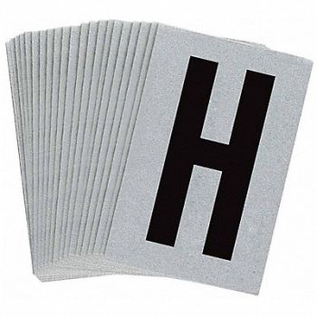 BRADY Letter Label H Blk On Slvr 1-1/2inH PK25, 35TA20