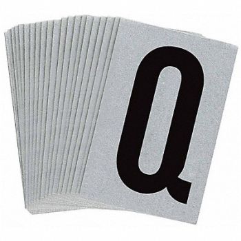 BRADY Letter Label Q Blk On Slvr 1-1/2inH PK25, 35TA22