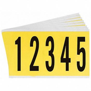 BRADY Number Label 0 Thru 9 Blk On Yllw 5inH, 35TA27