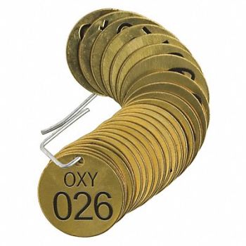 BRADY Numbered Tag Brass 1 1/2in W PK25, 35TH30