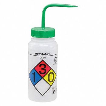 SP SCIENCEWARE Wash Bottle Std 16 oz Methanol Green PK4, 35V639