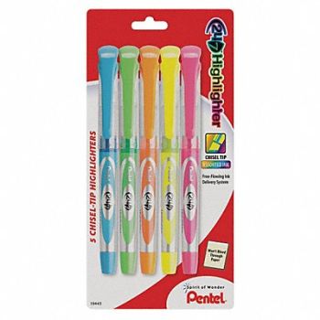 PENTEL Highlighter Set Blu Grn Orn Pnk Ylw PK5, 35X933