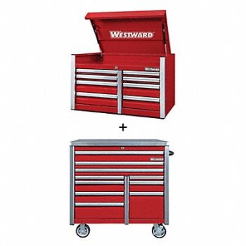 WESTWARD Rolling Cabinet with Top Chest Red, 361LP6