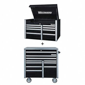 WESTWARD Rolling Cabinet with Top Chest Black, 361LP7
