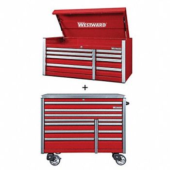 WESTWARD Rolling Cabinet with Top Chest Red, 361LP8