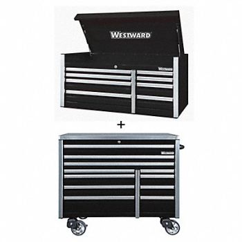 WESTWARD Rolling Cabinet with Top Chest Black, 361LP9