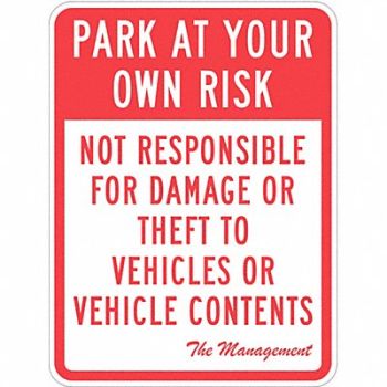 LYLE Parking Lot Damage Advisory Sign 24 x18, 36A861