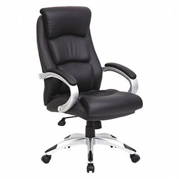 GRAINGER APPROVED Exec Chair Leather Black 19-22 Seat Ht, 36FK01