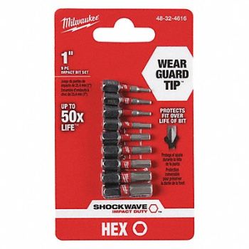 MILWAUKEE Screwdriver Bit Set 9 Pieces 1/4 Shank, 36GG48