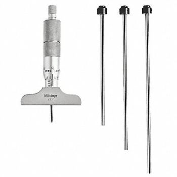 MITUTOYO Depth Mic 0-4 Ratchet Stop NIST Case, 36J716