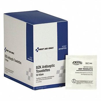 FIRST AID ONLY BZK Wipe Antiseptics PK50, 36LF44