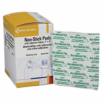 FIRST AID ONLY Nonstick Pad Sterile 4in L x 3in W PK50, 36LF49