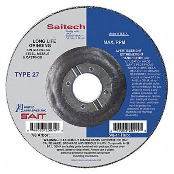 UNITED ABRASIVES-SAIT Abrasive Pipeline Type 27 7 in Alumina, 36RD40