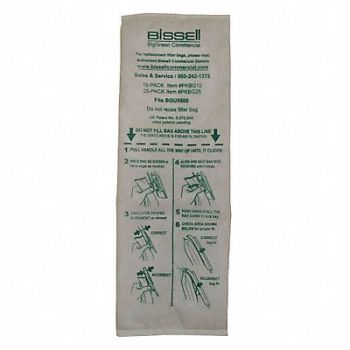 BISSELL COMMERCIAL Vacuum Bag Cloth 2-Ply Reusable PK25, 36RE75