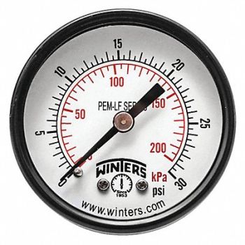 WINTERS Gauge Pressure 2in. 0 to 30 psi, 36TV64