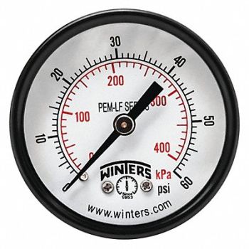 WINTERS Gauge Pressure 2in. 0 to 60 psi, 36TV66
