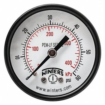 WINTERS J1387 Gauge Pressure 2in. 0 to 60 psi, 36TV67