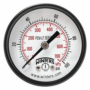WINTERS J1387 Gauge Pressure 2in. 0 to 100 psi, 36TV69