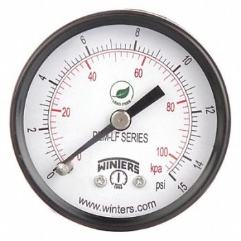 WINTERS Gauge Pressure 2in. 0 to 15 psi, 36TV79