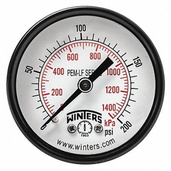 WINTERS Gauge Pressure 2in. 0 to 200 psi, 36TV80