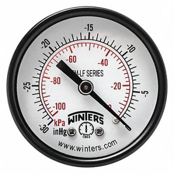 WINTERS Gauge Pressure 2in. 30in. Hg Vac to 0, 36TV82