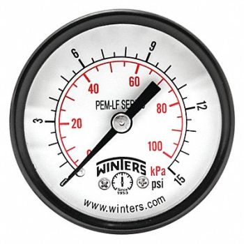 WINTERS J1387 Gauge Pressure 2in. 0 to 15 psi, 36TV83