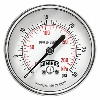 WINTERS J1388 Gauge Pressure 2-1/2in 0 to 30 psi, 36TV86