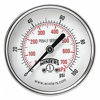 WINTERS J1388 Gauge Pressure 2-1/2in 0 to 100 psi, 36TV88
