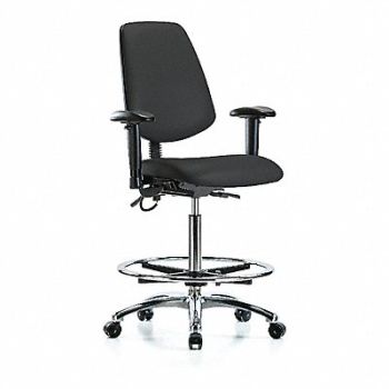 BLUE RIDGE ERGONOMICS Vinyl ESD Hi Md Bk AA FR Cstrs Blk, 376K66