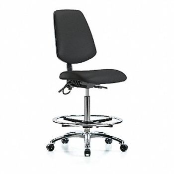 BLUE RIDGE ERGONOMICS Vinyl ESD Chr Hi Md Bk FR Cstrs Blk, 376K70