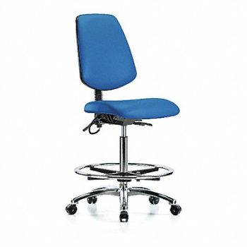 BLUE RIDGE ERGONOMICS Vinyl ESD Hi Md Bk FR Cstrs Blue, 376K71