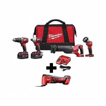 MILWAUKEE M18 Combo Cmpt Hmr Dr/Swzl/1/4 Hex Imp, 380FM4